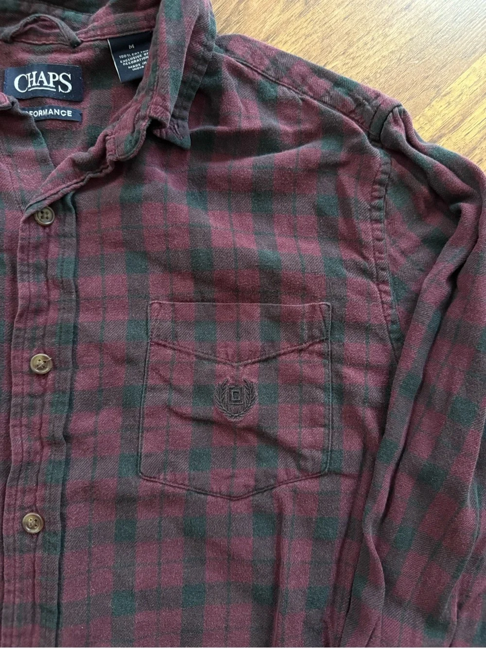 Chaps Men’s Maroon and Black Plaid Button-Down Shirt